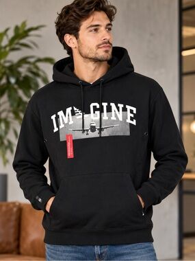 Paperplane Shop Men’s Black Imagine Graphic Hoodie – Size XL